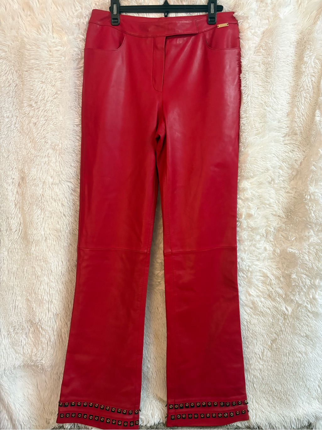St. John By Marie Gray Red Leather Pants Size 10-0001